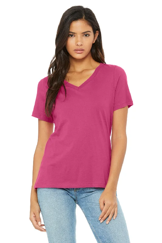 Bella + Canvas Womens Relaxed Jersey Short Sleeve V-Neck T-Shirt - Berry Pink Collared Crew Neck Turtle Neck
