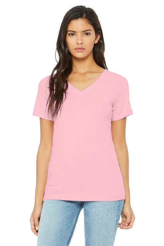 Bella + Canvas Womens Relaxed Jersey Short Sleeve V-Neck T-Shirt - Pink Lace Blend Ribbed Blend Corduroy Blend
