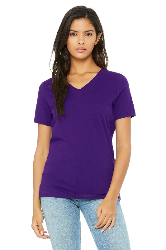 Bella + Canvas Womens Relaxed Jersey Short Sleeve V-Neck T-Shirt - Team Purple Beaded Sequined Faux Fur