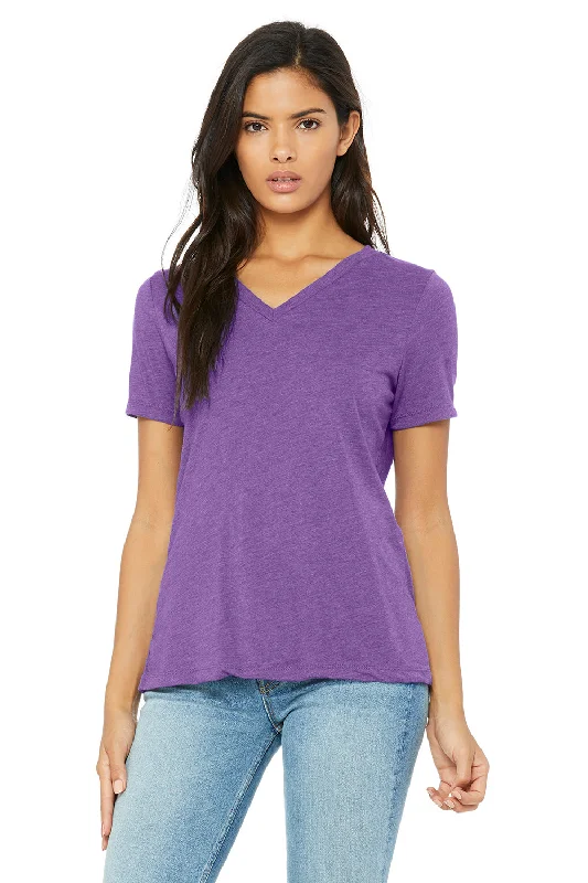 Bella + Canvas Womens Relaxed Jersey Short Sleeve V-Neck T-Shirt - Purple Triblend Chenille Blend Fleece Blend Nylon Blend