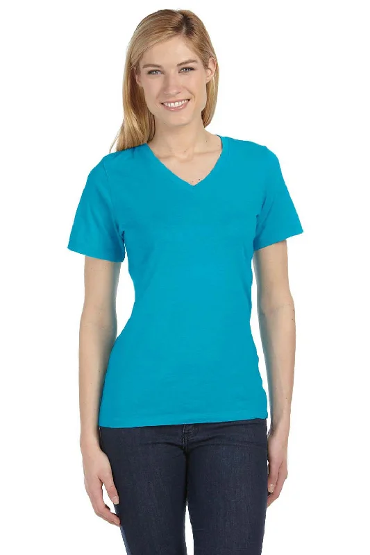 Bella + Canvas Womens Relaxed Jersey Short Sleeve V-Neck T-Shirt - Turquoise Blue Anti-Shrink Durable Soft