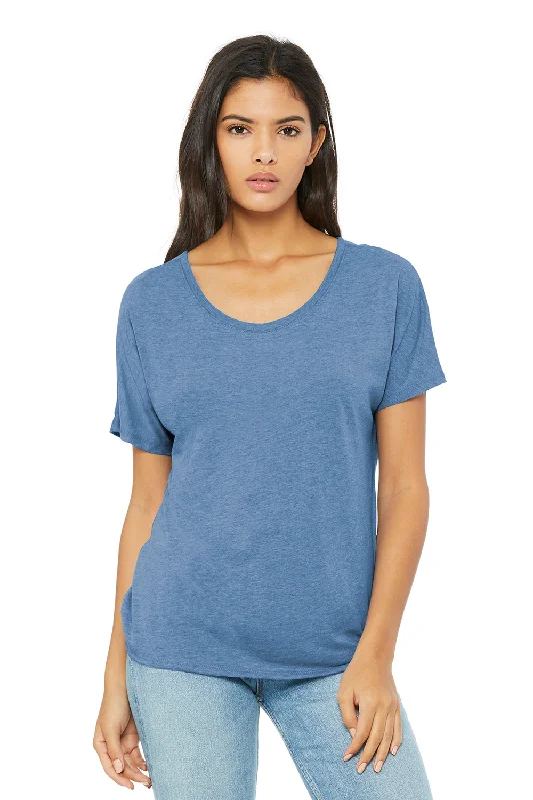 Bella + Canvas Womens Slouchy Short Sleeve Wide Neck T-Shirt - Blue Triblend Fitted T-Shirt Seamless Stretchy