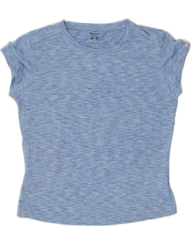 COLUMBIA Womens T-Shirt Top UK 14 Medium Blue Flecked Nylon Silk Blend Satin Velvet