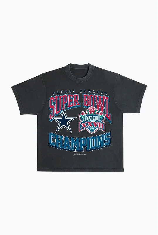 Dallas Cowboys Vintage Super Bowl '93 Heavyweight Pigment Dye T-Shirt - Black Chenille Brocade Lace