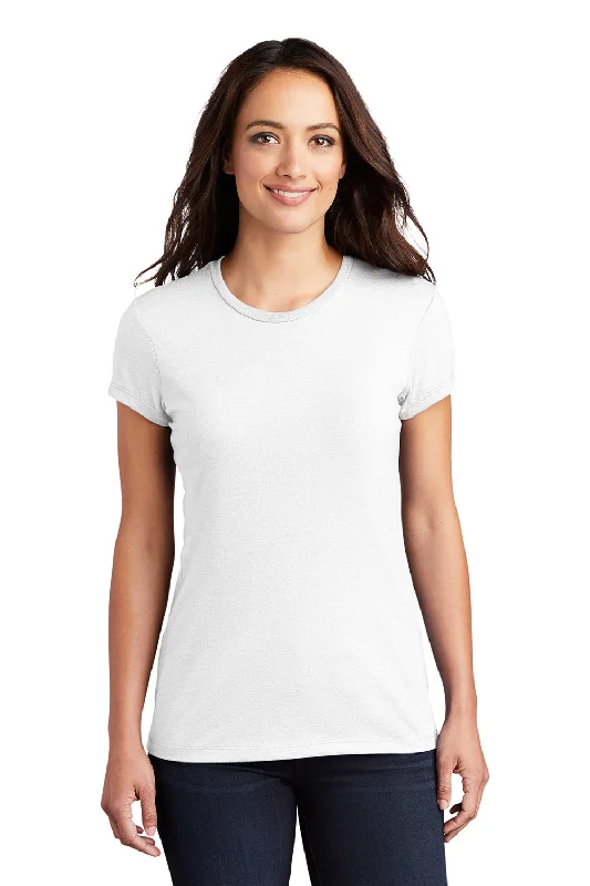 District Womens Fitted Perfect Tri Short Sleeve Crewneck T-Shirt - White Denim Fabric Leather Fabric Suede Fabric