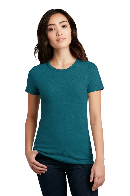 District Womens Perfect Blend Short Sleeve Crewneck T-Shirt - Heather Teal Green Chenille Blend Fleece Blend Nylon Blend