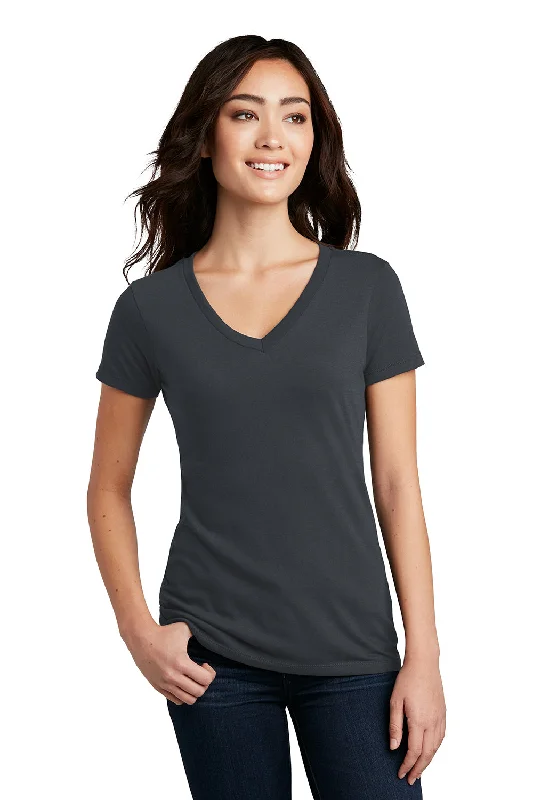 District Womens Perfect Blend Short Sleeve V-Neck T-Shirt - Charcoal Grey Print Jacquard Patchwork