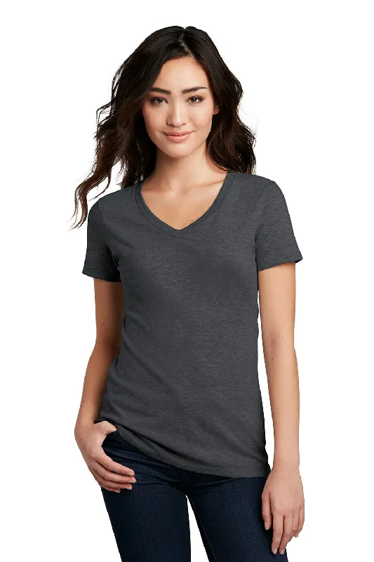 District Womens Perfect Blend Short Sleeve V-Neck T-Shirt - Heather Charcoal Grey Beaded Sequined Faux Fur