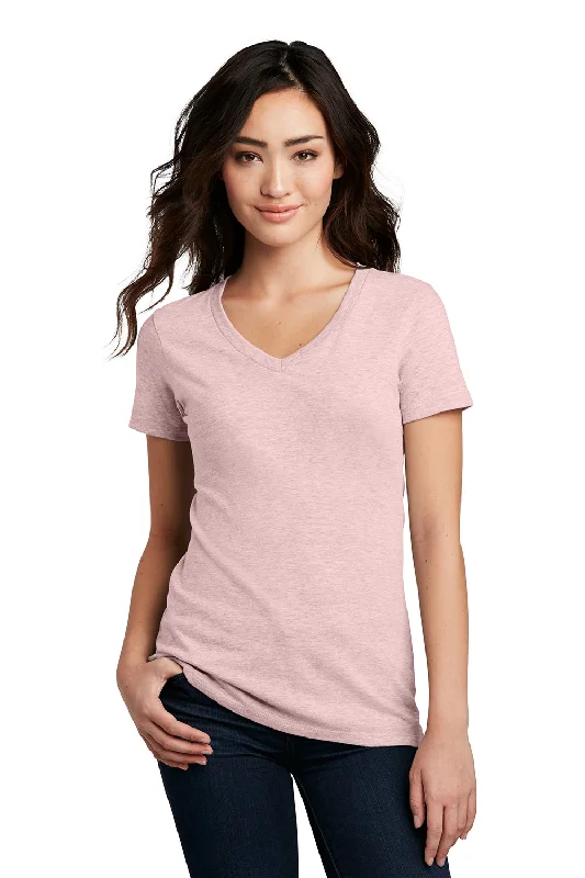 District Womens Perfect Blend Short Sleeve V-Neck T-Shirt - Heather Lavender Front Pockets Side Pockets Patch Pockets