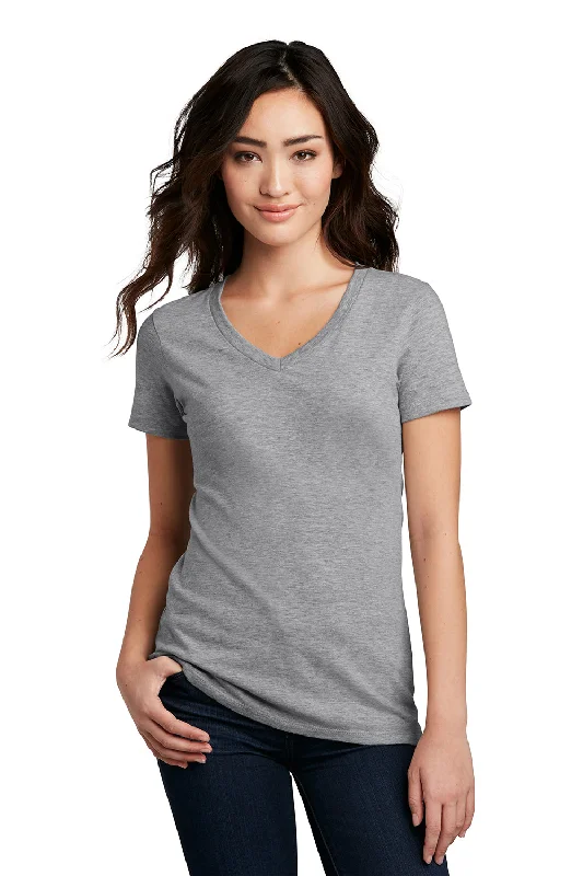 District Womens Perfect Blend Short Sleeve V-Neck T-Shirt - Heather Light Grey Terry Blend Velvet Blend Canvas Blend