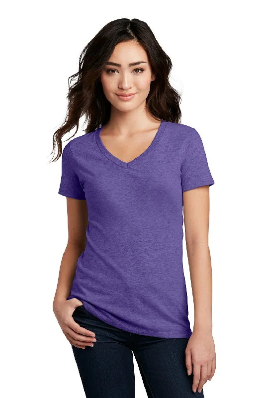 District Womens Perfect Blend Short Sleeve V-Neck T-Shirt - Heather Purple Houndstooth Herringbone Solid