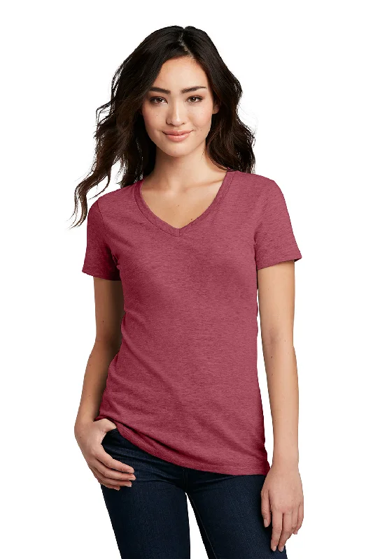 District Womens Perfect Blend Short Sleeve V-Neck T-Shirt - Heather Red Spandex Blend Rayon Blend Denim Blend
