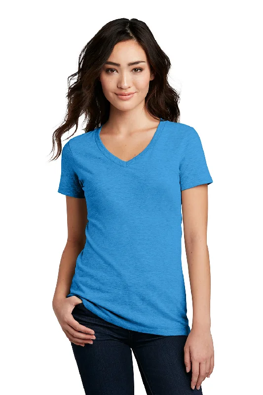 District Womens Perfect Blend Short Sleeve V-Neck T-Shirt - Heather Bright Turquoise Blue Satin Fabric Silk Fabric Chiffon Fabric