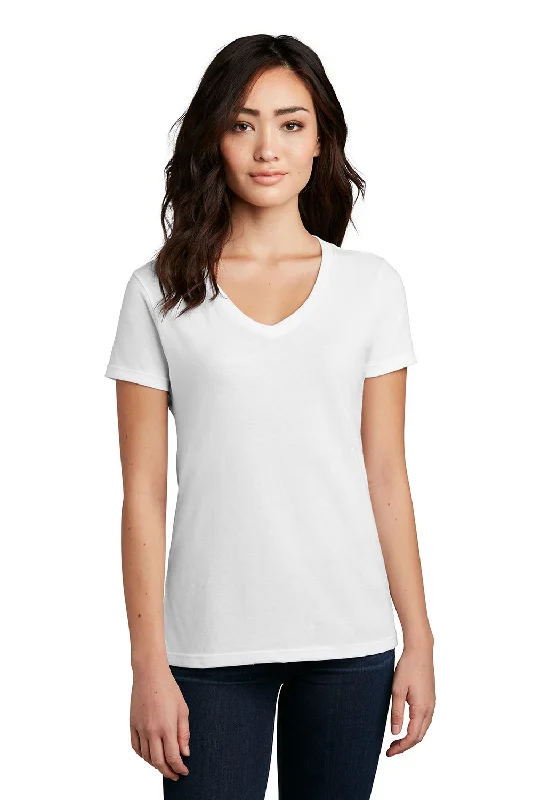 District Womens Perfect Blend Short Sleeve V-Neck T-Shirt - White Front Pockets Side Pockets Patch Pockets