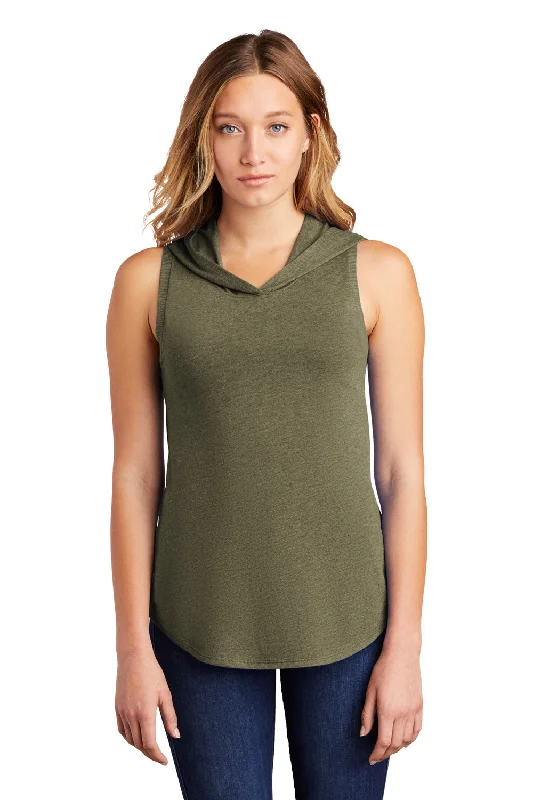 District Womens Perfect Sleeveless Hooded T-Shirt Hoodie - Military Green Frost - Closeout Polka Dot Checkered Tartan