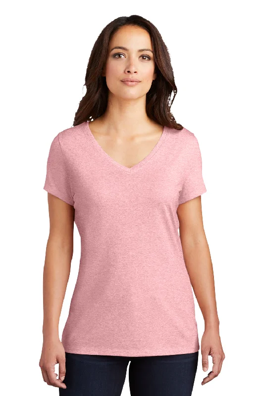 District Womens Perfect Tri Short Sleeve V-Neck T-Shirt - Heather Wisteria Pink Anti-Shrink Durable Soft