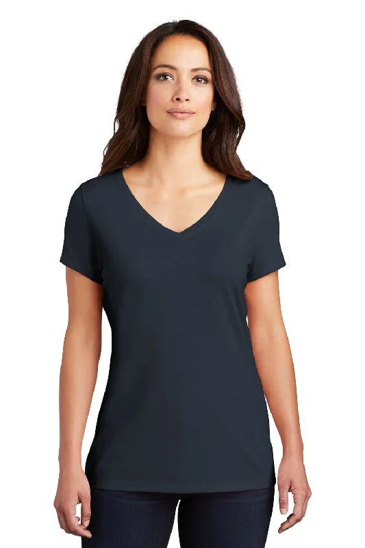 District Womens Perfect Tri Short Sleeve V-Neck T-Shirt - New Navy Blue Welt Pockets Slit Pockets