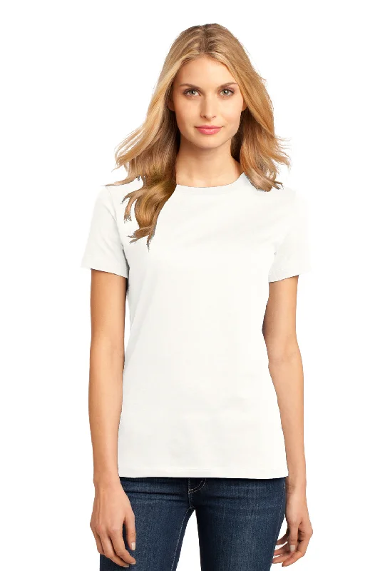 District Womens Perfect Weight Short Sleeve Crewneck T-Shirt - Bright White Striped Floral Plaid