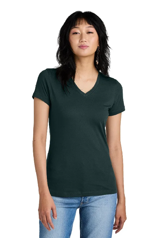 District Womens Perfect Weight Short Sleeve V-Neck T-Shirt - Rainforest Green - NEW Notch Collar Peter Pan Collar Cowl Neck