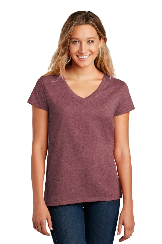 District Womens Re-Tee Short Sleeve V-Neck T-Shirt - Heather Maroon Embroidered Appliqued Beaded