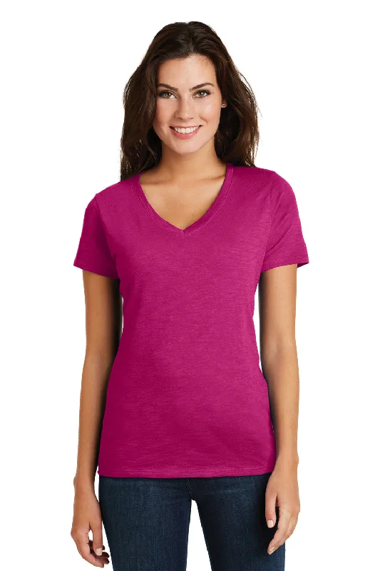 District Womens Super Slub Short Sleeve V-Neck T-Shirt - Azalea Pink - Closeout Beaded Sequined Faux Fur
