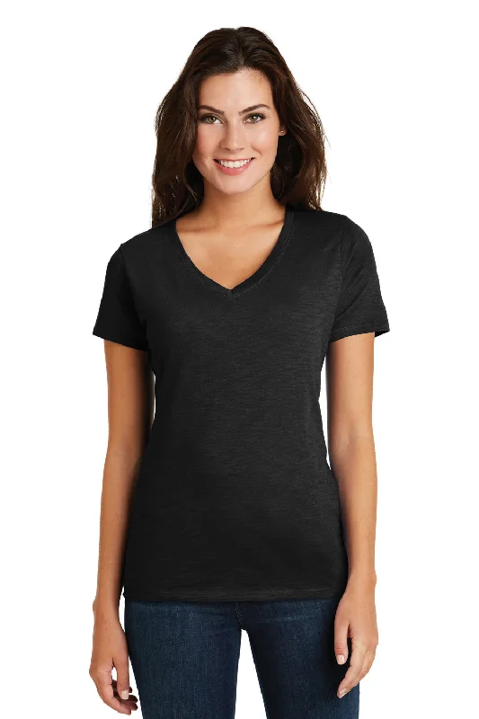 District Womens Super Slub Short Sleeve V-Neck T-Shirt - Black - Closeout Cozy Warm Stylish