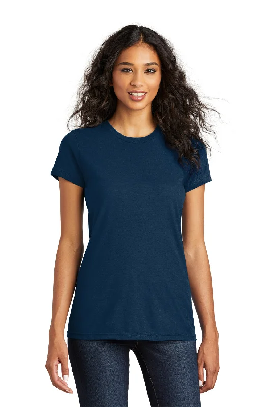 District Womens The Concert Short Sleeve Crewneck T-Shirt - New Navy Blue Striped Floral Plaid
