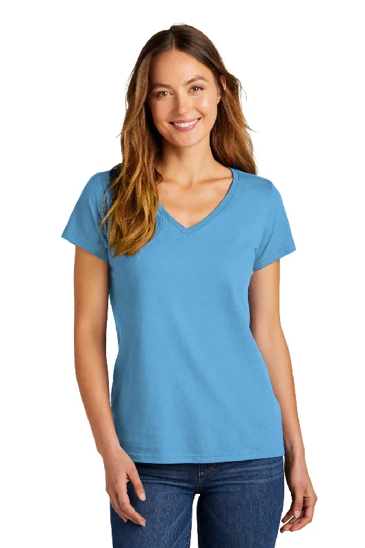 District Womens The Concert Short Sleeve V-Neck T-Shirt - Aquatic Blue Collared Crew Neck Turtle Neck