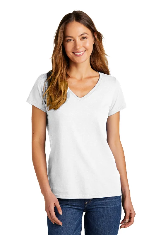 District Womens The Concert Short Sleeve V-Neck T-Shirt - White Solid Print Embellished
