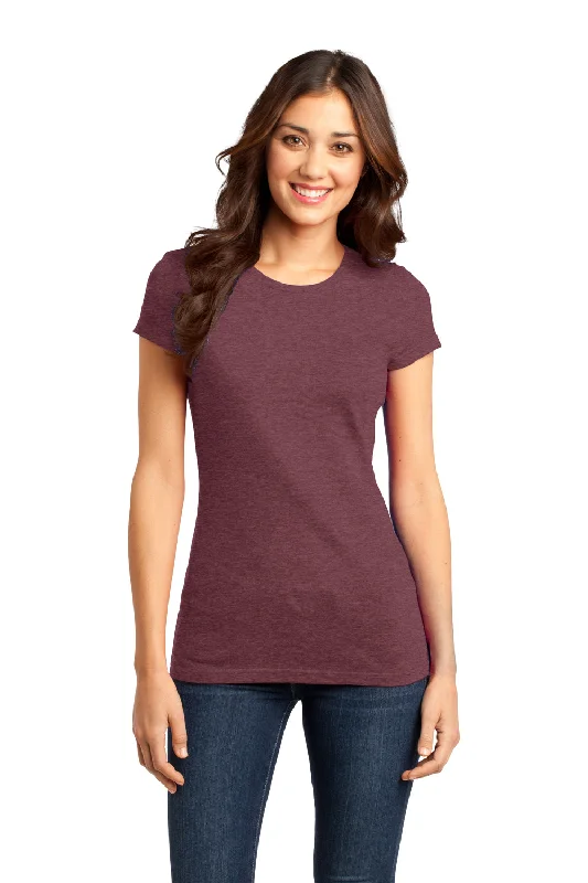 District Womens Very Important Short Sleeve Crewneck T-Shirt - Heather Cardinal Red - Closeout Fashionable Trendy Casual