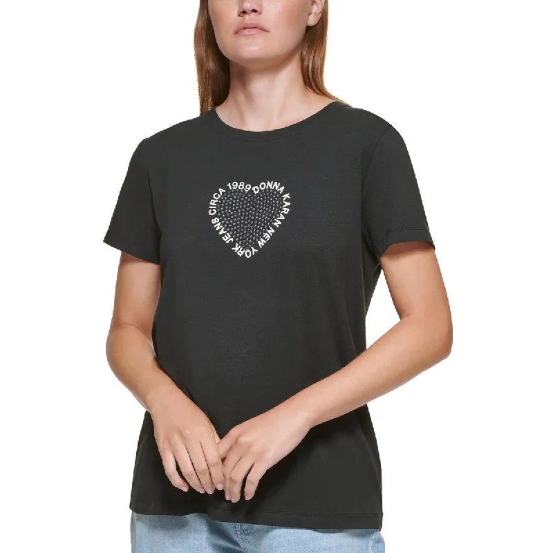 DKNY Jeans Womens Cotton Blend Embellished Logo Graphic T-Shirt Striped Floral Plaid