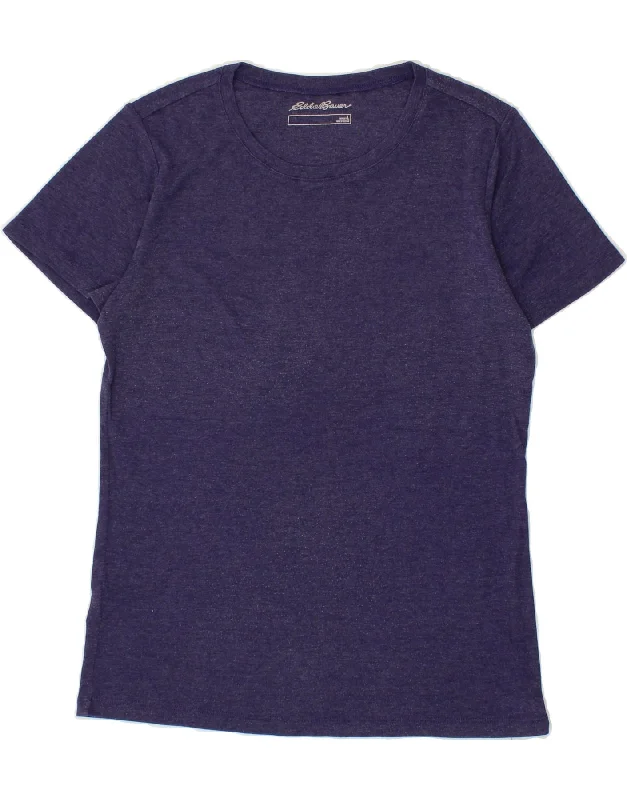 EDDIE BAUER Womens T-Shirt Top UK 14 Large Navy Blue Cotton Notch Collar Peter Pan Collar Cowl Neck