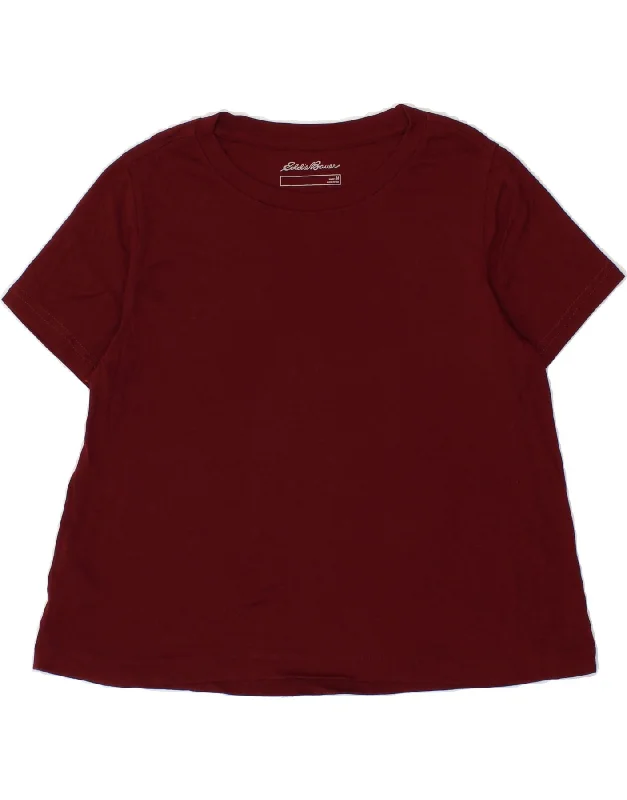 EDDIE BAUER Womens T-Shirt Top UK 14 Medium Burgundy Cotton Knit Fabric Woven Fabric Fleece Fabric