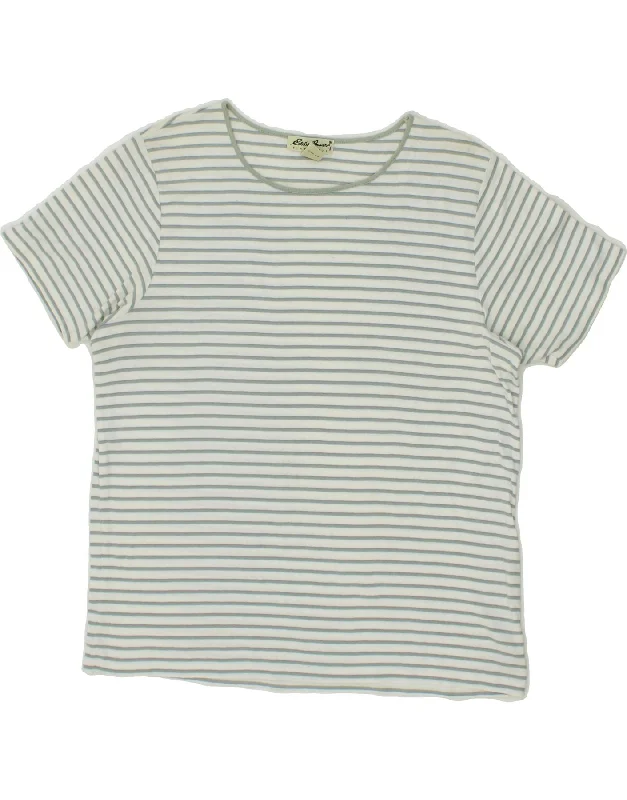EDDIE BAUER Womens T-Shirt Top UK 16 Large Green Striped Cotton Terry Blend Velvet Blend Canvas Blend