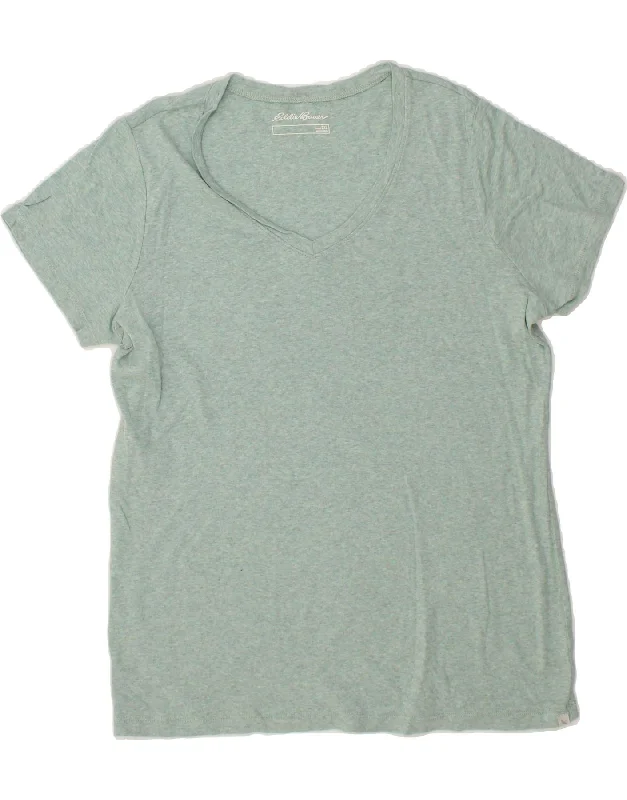 EDDIE BAUER Womens T-Shirt Top UK 20 2XL Green Cotton Satin Blend Silk Blend Wool Blend