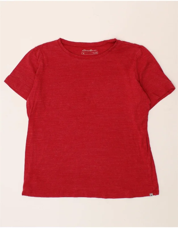 EDDIE BAUER Womens T-Shirt Top UK 20 2XL Red Cotton Jersey Fabric Tulle Fabric Batik Fabric