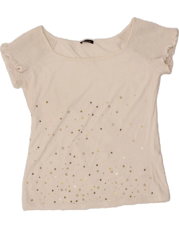 ELENA MIRO Womens T-Shirt Top UK 14 Large  White Cotton Knit Fabric Woven Fabric Fleece Fabric