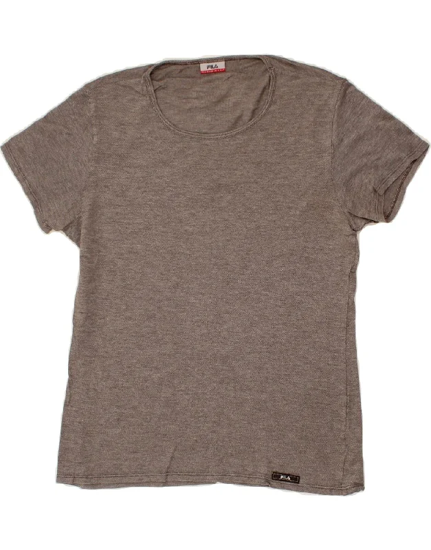 FILA Womens T-Shirt Top UK 14 Medium Grey Cotton Welt Pockets Slit Pockets Flap Pockets
