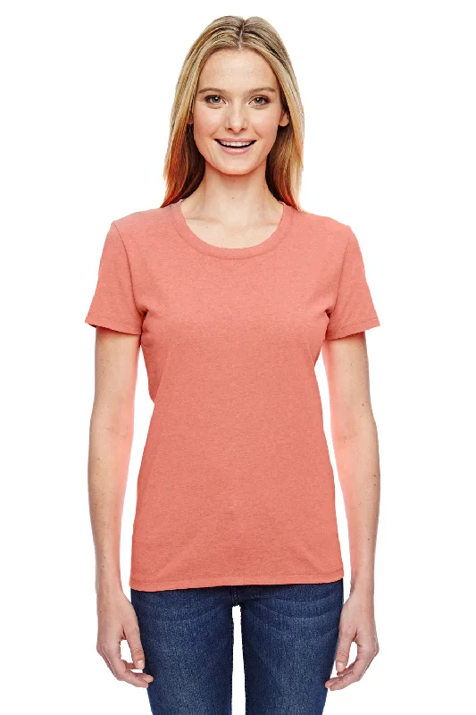 Fruit Of The Loom Womens HD Jersey Short Sleeve Crewneck T-Shirt - Heather Retro Coral Chenille Blend Fleece Blend Nylon Blend