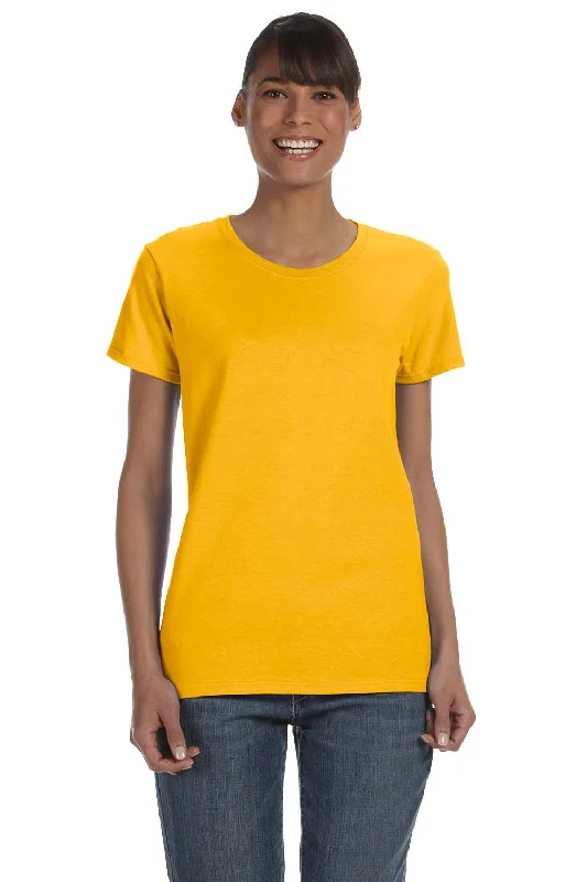 Gildan Womens Short Sleeve Crewneck T-Shirt - Gold Graphic Embroidered Appliqued