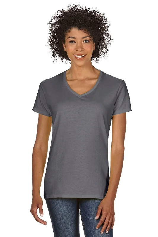 Gildan Womens Short Sleeve V-Neck T-Shirt - Charcoal Grey Chenille Brocade Lace