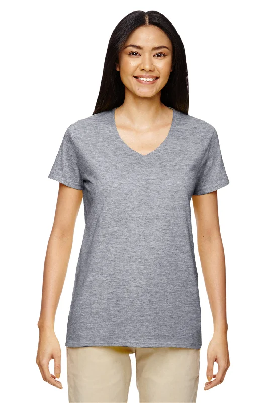 Gildan Womens Short Sleeve V-Neck T-Shirt - Heather Graphite Grey V-Neck T-Shirt Long Sleeve Cotton