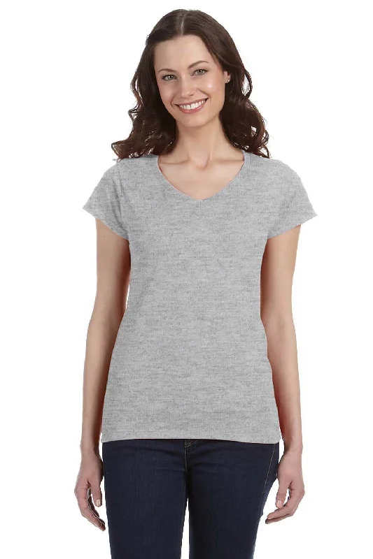 Gildan Womens Softstyle Short Sleeve V-Neck T-Shirt - Sport Grey Elasticated Padded Insulated