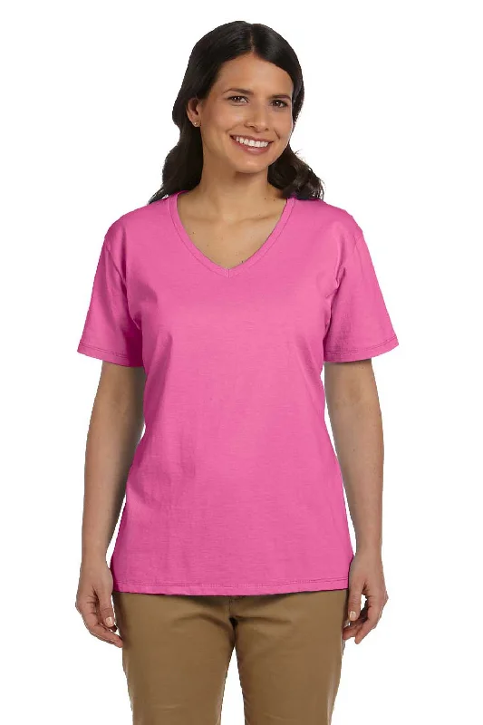 Hanes Womens ComfortSoft Short Sleeve V-Neck T-Shirt - Pink - Closeout Modern Contemporary Chic
