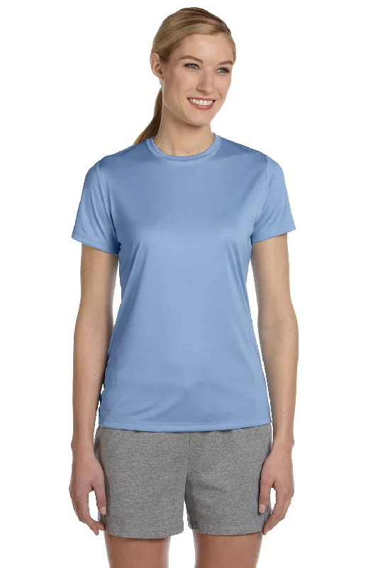 Hanes Womens Cool DRI FreshIQ Moisture Wicking Short Sleeve Crewneck T-Shirt - Light Blue Chenille Blend Fleece Blend Nylon Blend