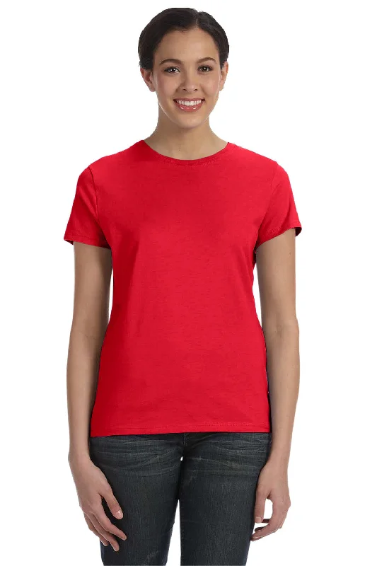 Hanes Womens Nano-T Short Sleeve Crewneck T-Shirt - Athletic Red Embroidered Appliqued Beaded