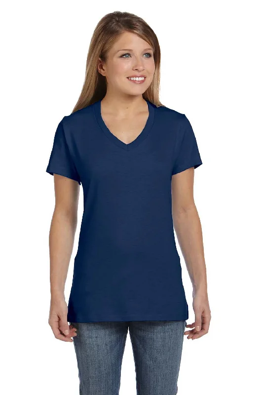 Hanes Womens Nano-T Short Sleeve V-Neck T-Shirt - Vintage Navy Blue - Closeout Casual Formal Business