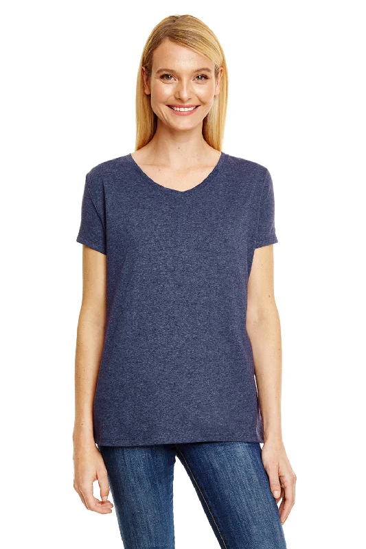 Hanes Womens X-Temp FreshIQ Moisture Wicking Short Sleeve V-Neck T-Shirt - Navy Blue Chenille Brocade Lace