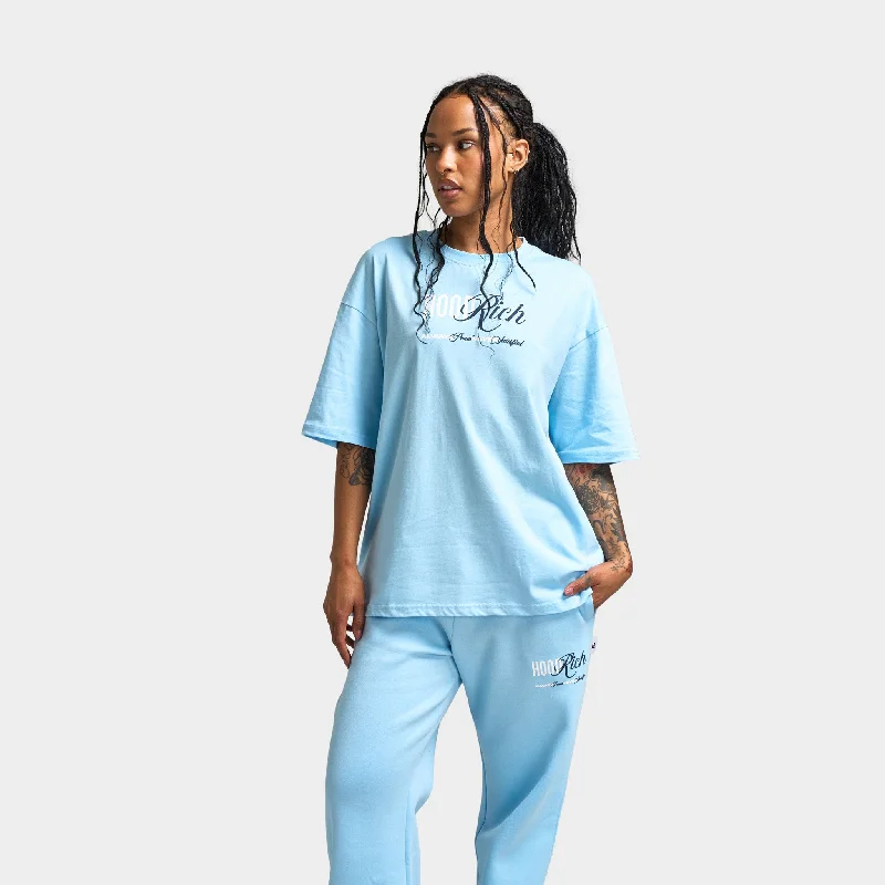 Hoodrich Women's Strike Oversized Graphic T-Shirt Clear Sky / White - Ombre Blue Polka Dot Checkered Tartan