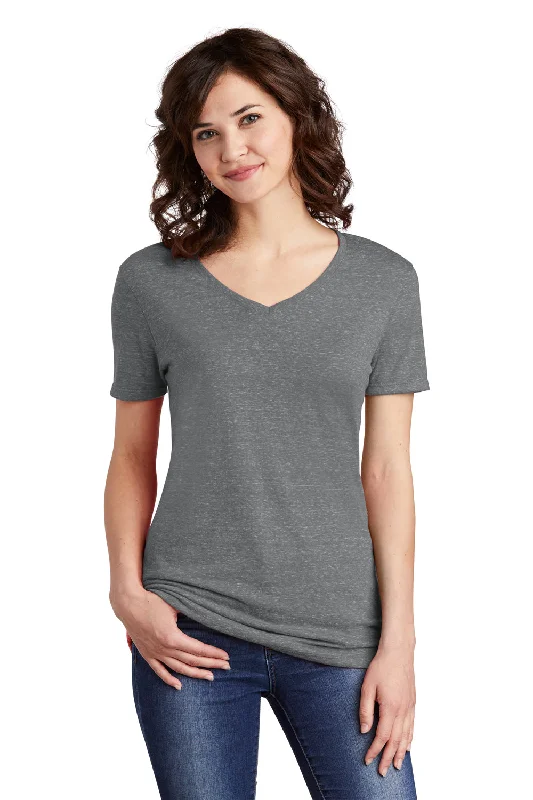 Jerzees Womens Vintage Snow Short Sleeve V-Neck T-Shirt - Charcoal Grey Cotton Fabric Linen Fabric Terry Fabric